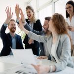 Successful company achieving goals with determined staff