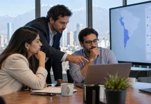 ChatGPT Ads llega a Chile, Colombia y Perú: qué cambia para el marketing B2B conversacional Equipo de marketing B2B analizando conversaciones de IA y resultados de campaña en Chile