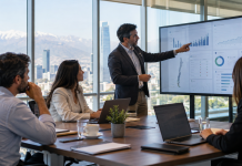 IA en empresas chilenas: el desafío ya no es adoptar, sino escalar y medir resultados Equipo de trabajo revisando indicadores de inteligencia artificial y productividad en una oficina
