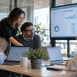 Equipo comercial revisando una automatización con inteligencia artificial que procesa documentos y actualiza tareas operativas