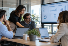 Equipo comercial revisando una automatización con inteligencia artificial que procesa documentos y actualiza tareas operativas
