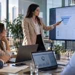 Equipo comercial revisando un CRM con automatizaciones e inteligencia artificial en una pantalla