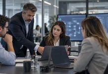 IA agéntica en producción: por qué gobernanza, permisos y trazabilidad ya son parte de la automatización comercial Equipo comercial revisando un panel de automatización con controles de permisos, trazabilidad y gobernanza de IA