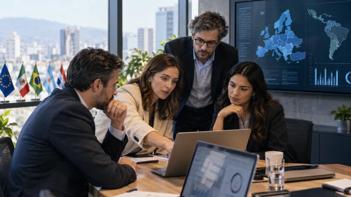 Equipo de una pyme revisando un flujo de IA agéntica conectado a ventas y atención al cliente
