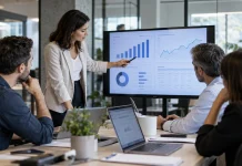 Equipo de una pyme analizando clientes, ventas y automatizaciones con inteligencia artificial en una pantalla